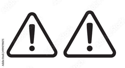 Two black warning signs with exclamation points on a white background