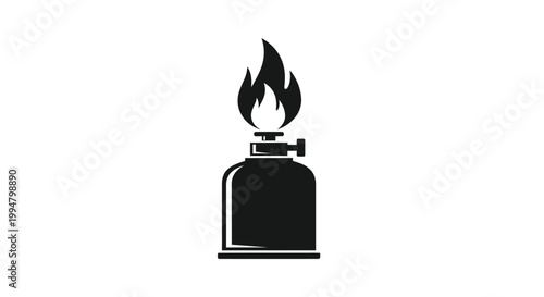 Black silhouette of a camping stove with flame simple design silhouette