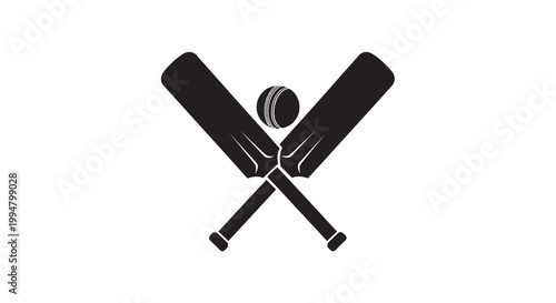 Two cricket bats crossed with a cricket ball in the center