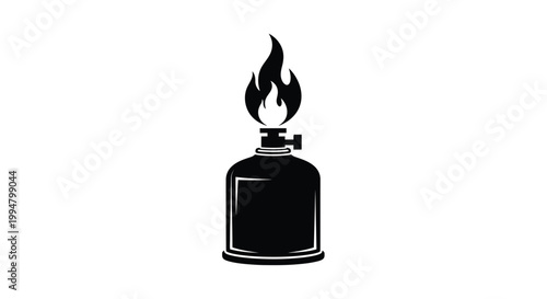 Black silhouette of a camping stove with a flame on top silhouette