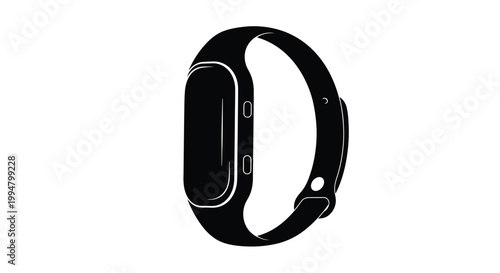 Black fitness tracker device with a sleek design shown in profile silhouette