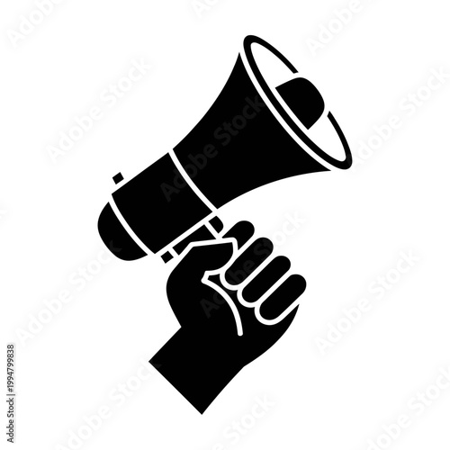 Vector graphic of a hand holding a megaphone in a bold design