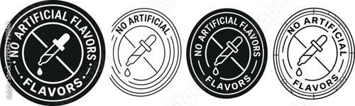 No artificial flavors label. Artificial flavors free illustration for product packaging logo, indicator, symbol, badge or emblem. Chemicals free certified icon isolated.