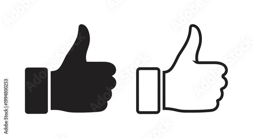 Two thumbs up icons one solid and one outlined in black and white