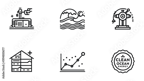 Environmental Icons: A collection of streamlined icons showcasing various aspects related to environment, including green energy and other.