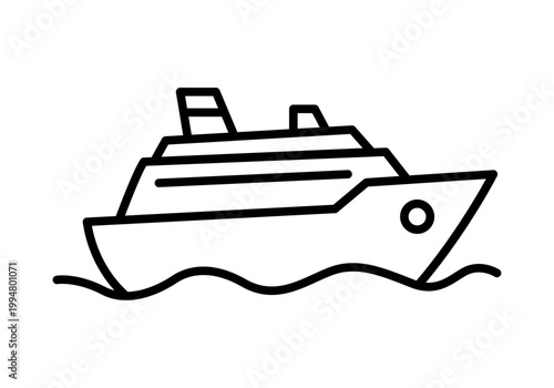 Icono de crucero navegando sobre las olas con trazo lineal negro