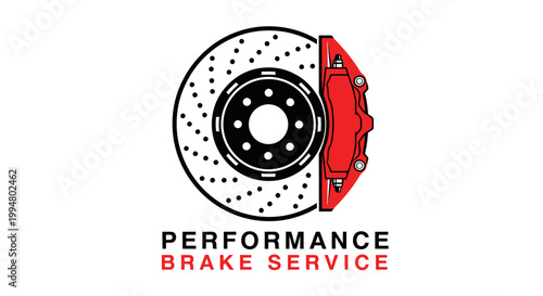 Performance Brake Service Logo with Disc and Caliper.