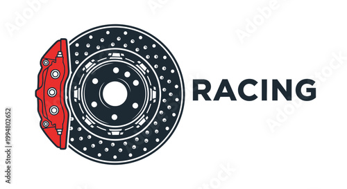 Racing Car Brake Disc and Caliper Illustration.