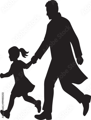 Dad and Little Girl Walking Together 