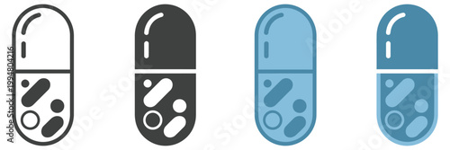 Probiotic icon set, multiple style collection, gut health and digestion symbols, beneficial bacteria and microbiome concept, wellness and nutrition icons, modern flat, line, and glyph