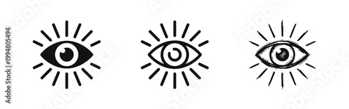 Eye with Rays Icon Set - Vision, Insight, and Sight Symbols