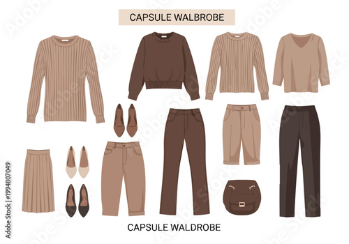 Capsule Wardrobe vector illustration of stylish casual clothes for women