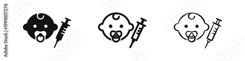 Baby Vaccination Icon Set - Infant Health and Medical Syringe Symbols