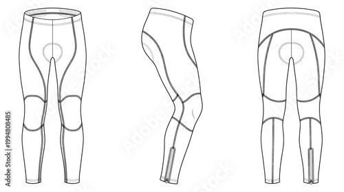 Cycling Leg Warmers Technical Drawing, Athletic Compression Performance Gear Multi-View Line Art Vector