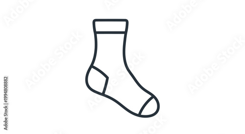 Simple outline of a sock viewed at an angle black and white silhouette