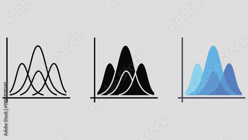 Statistics icon with bell curve and normal distribution. Data analysis and probability visualization for analytics dashboards, research reports, statistical comparison and performance indicators.