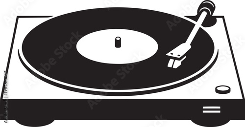 Black and white illustration of a vinyl record player