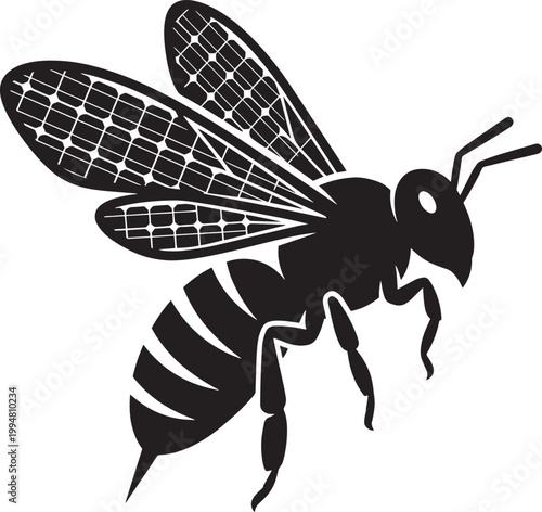 Black silhouette of a bee with detailed wings
