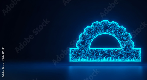 3D render of a glowing blockchain arch with interconnected nodes, symbolizing secure data transfer and decentralized technology in a dark space.