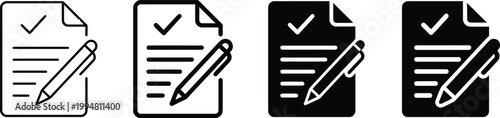 Document with pen icon representing contract signing and approval. Concept of legal agreement, business paperwork and document editing. Suitable for office workflows, legal services and. forms.
