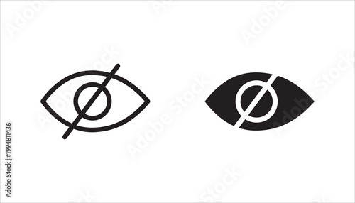 Crossed eye icon vector symbol set. Hidden slash eye icon. Invisible privacy symbol. Privacy, hidden eye, thin line symbol
