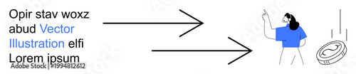 Business growth, decision-making, financial planning, leadership, goal-setting, problem solving. A person pointing to arrows with a coin icon. Decision-making and financial planning concepts
