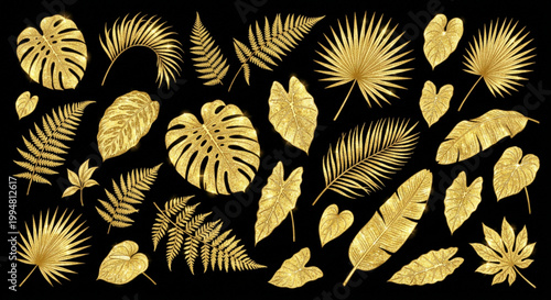 Golden Tropical Leaves Vector Collection Exotic Plant Elements for Design and Decoration