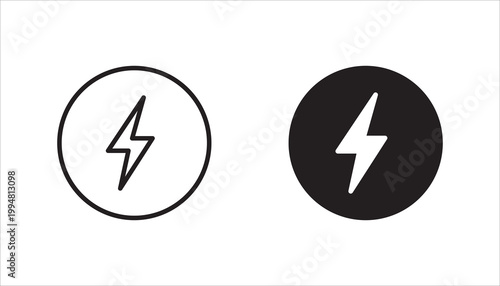 Lightning bolt flash thunder icon electric isolated vector. Lightning bolt icons set, Thunder icon, Electricity icon, Electric caution icon. 