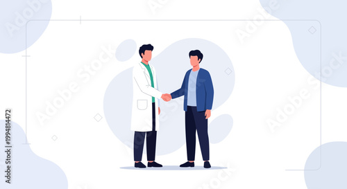 Doctor and patient shaking hands, medical consultation, healthcare agreement, modern flat illustration