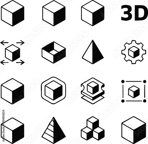 3d symbols set isometric cube perspective depth modeling interface