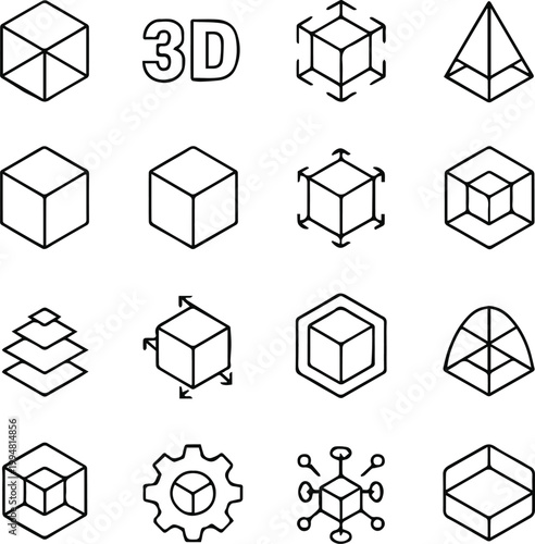 Foto 3d ui icons pack cube outline solid pyramid extrusion rotation