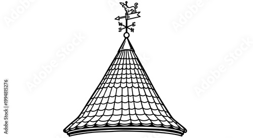 Linear rooftop with weathervane: classic architectural design