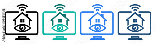 home monitoring wifi icon set on transparent background