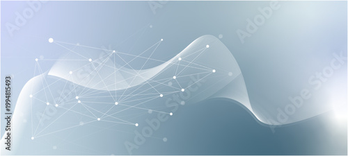 Network connection. Abstract mesh, molecular plexus line and cyberspace. Abstract blue background with stars