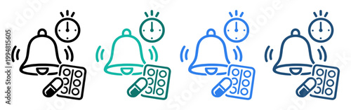alarm reminder medication icon set on transparent background