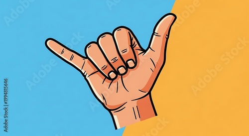 Hand making shaka sign against colorful gradient background