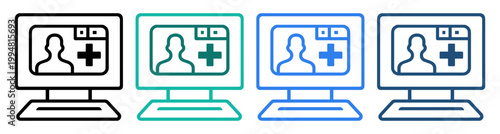 computer medical record icon set on transparent background