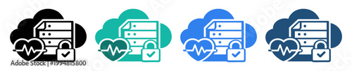 cloud security health data icon set on transparent background