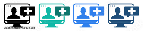 telemedicine consultation monitor icon set on transparent background