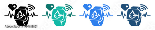 smartwatch health monitor icon set on transparent background