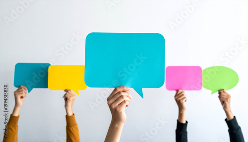 Freedom of Speech Concept. Group of People Protesting or making Campaign with a Blank Speech Bubble.