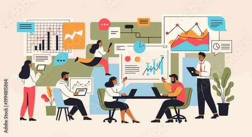 A cheerful illustration of a woman enjoying a coffee break.  Perfect for representing lifestyle content, wellness, or a modern, relaxed vibe in market