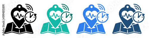 location monitoring health map icon set on transparent background