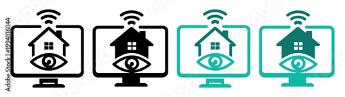 home security monitor wifi icon set on transparent background