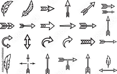 Set of Hand drawn vector arrow. Hand drawn vector illustration.