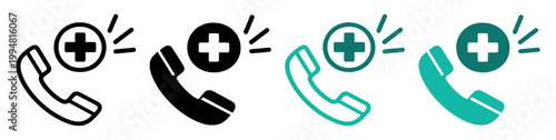 telephone emergency medical call set icon on transparent background
