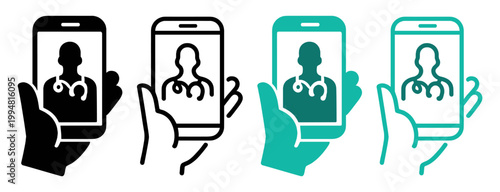 doctor phone hand icon set on transparent background