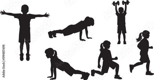 Fitness, exercise, workout, silhouette icons, black, vector graphics