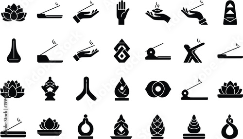 Incense sticks and meditation hand symbols for spiritual wellness and relaxation practices