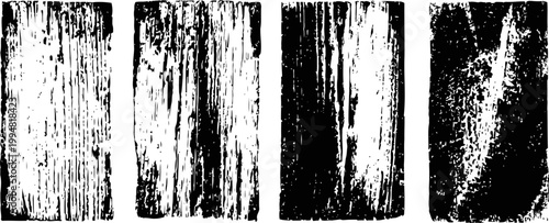 Four distressed wood texture panels with vertical grain and worn, grunge design elements